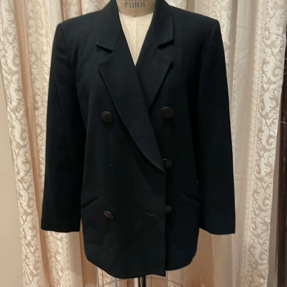Vintage Christian Dior double breasted Black Wool Evening Jacket 10 pure wool